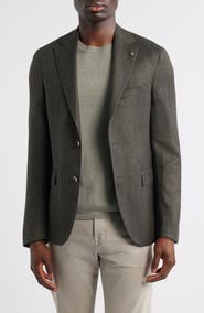 Jack Victor Midland Contemporary Fit Olive Green Wool Blend Herringbone Sport Coat