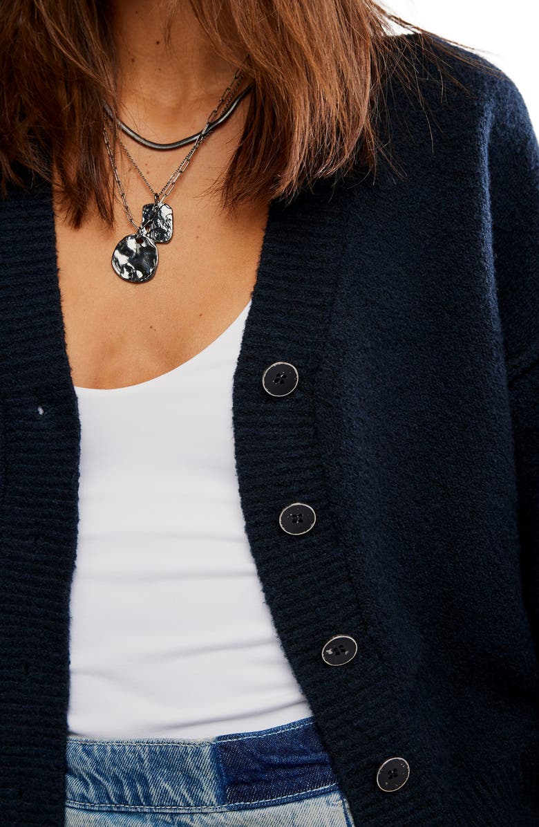 Free People Cool of the Night Cardigan, Alternate, color, Black