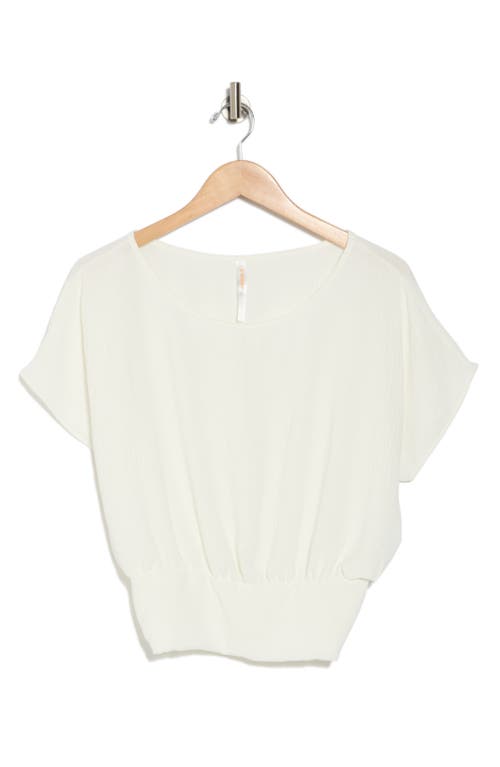 Renee C Short Sleeve Smocked Hem Blouson Top In White
