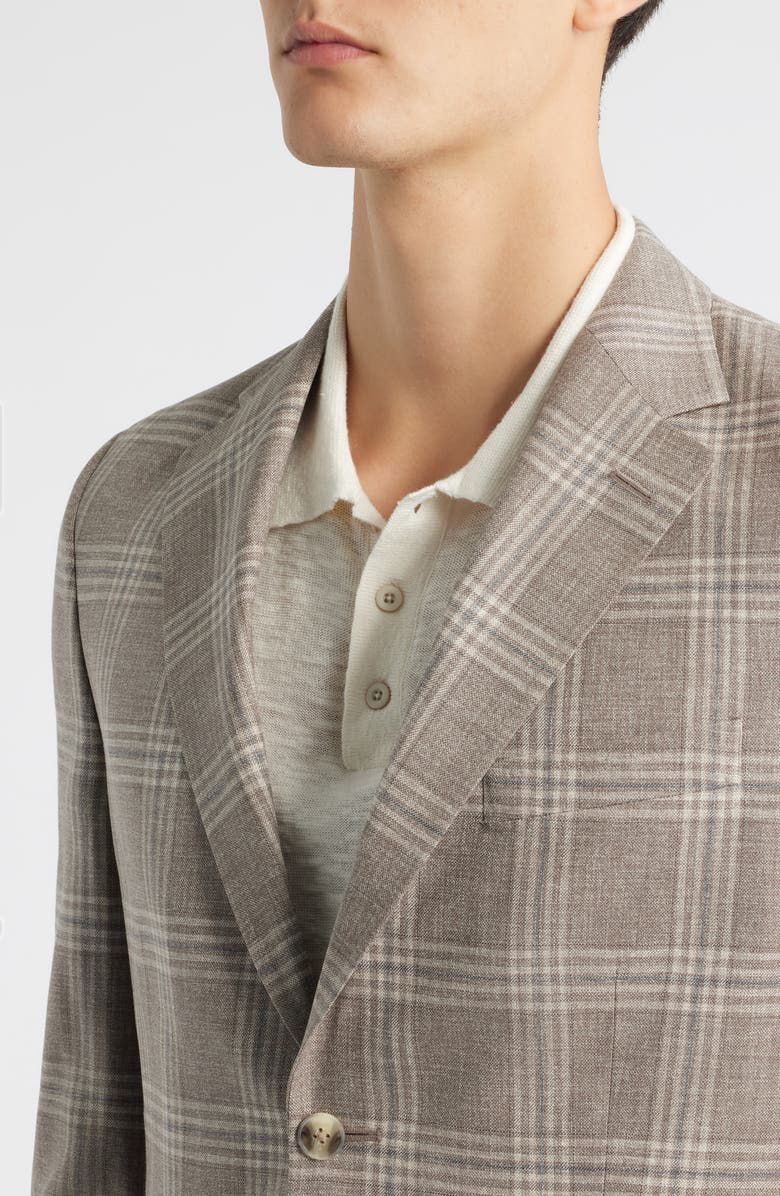 Peter Millar Hyperlight Soft Tan Plaid Wool Sport Coat, Alternate, color, Tan