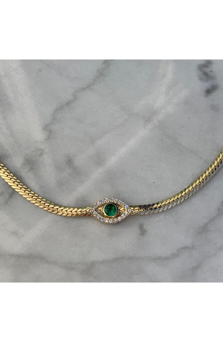 Gemma Azzurro paperclip chain evil eye necklace, Alternate, color, Green