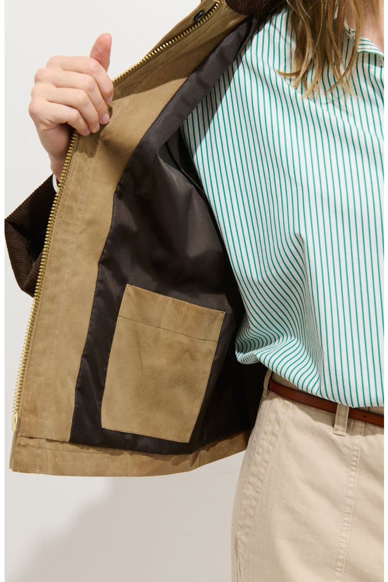 Chiltern Corduroy Trim Waxed Cotton Crop Jacket, Alternate, color, VINTAGE KHAKI