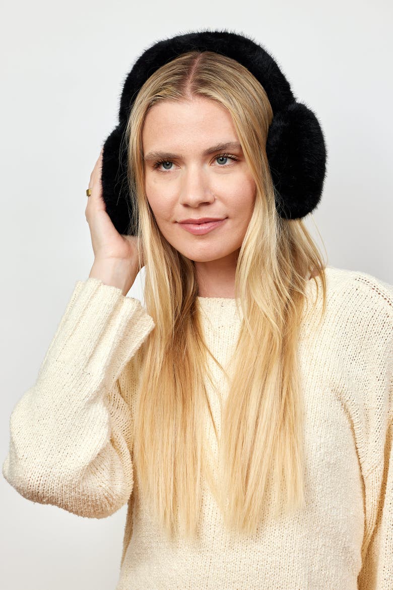 Faux Fur Earmuff, Alternate, color, Black