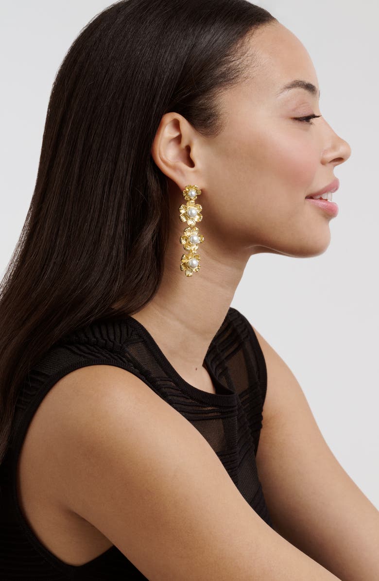 Ted Baker Darlena Daisy Faux Pearl Linear Drop Earrings, Alternate, color, Gold Tone / Pearl