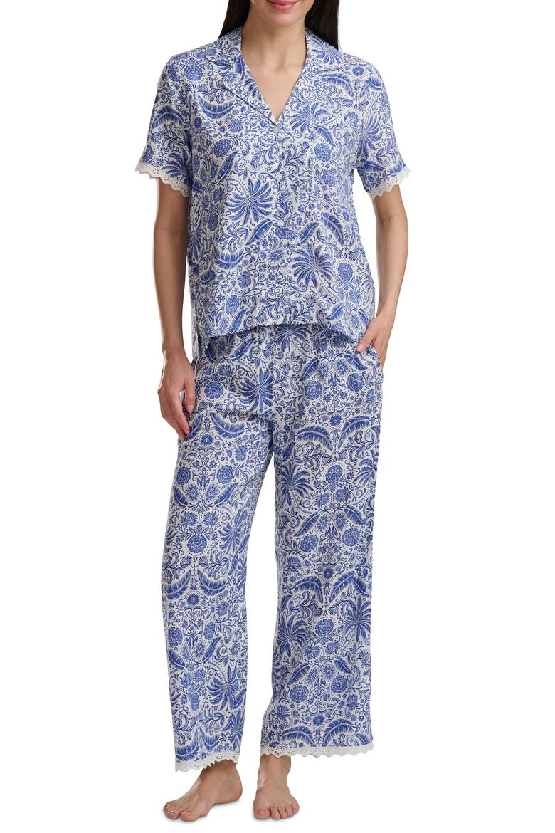Notch Collar Crop Pajamas, Alternate, color, PALMS