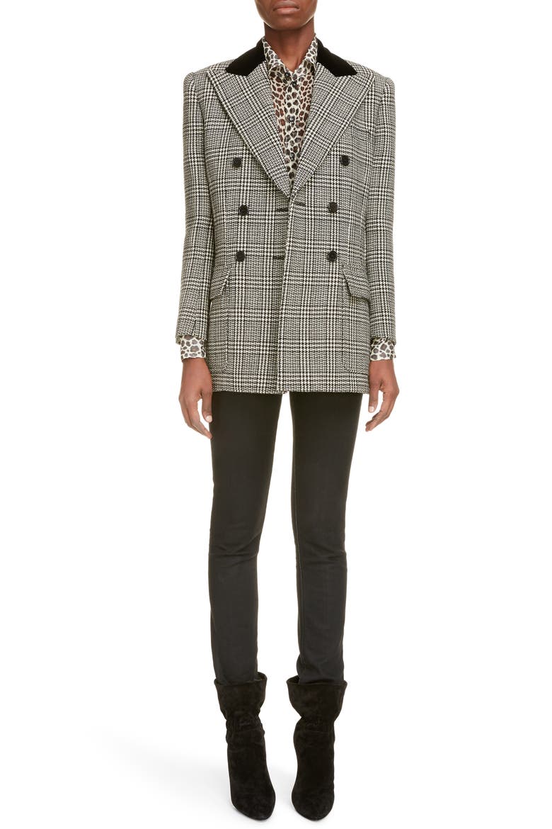 Double Breasted Wool Tweed Blazer, Main, color, NOIR CRAIE