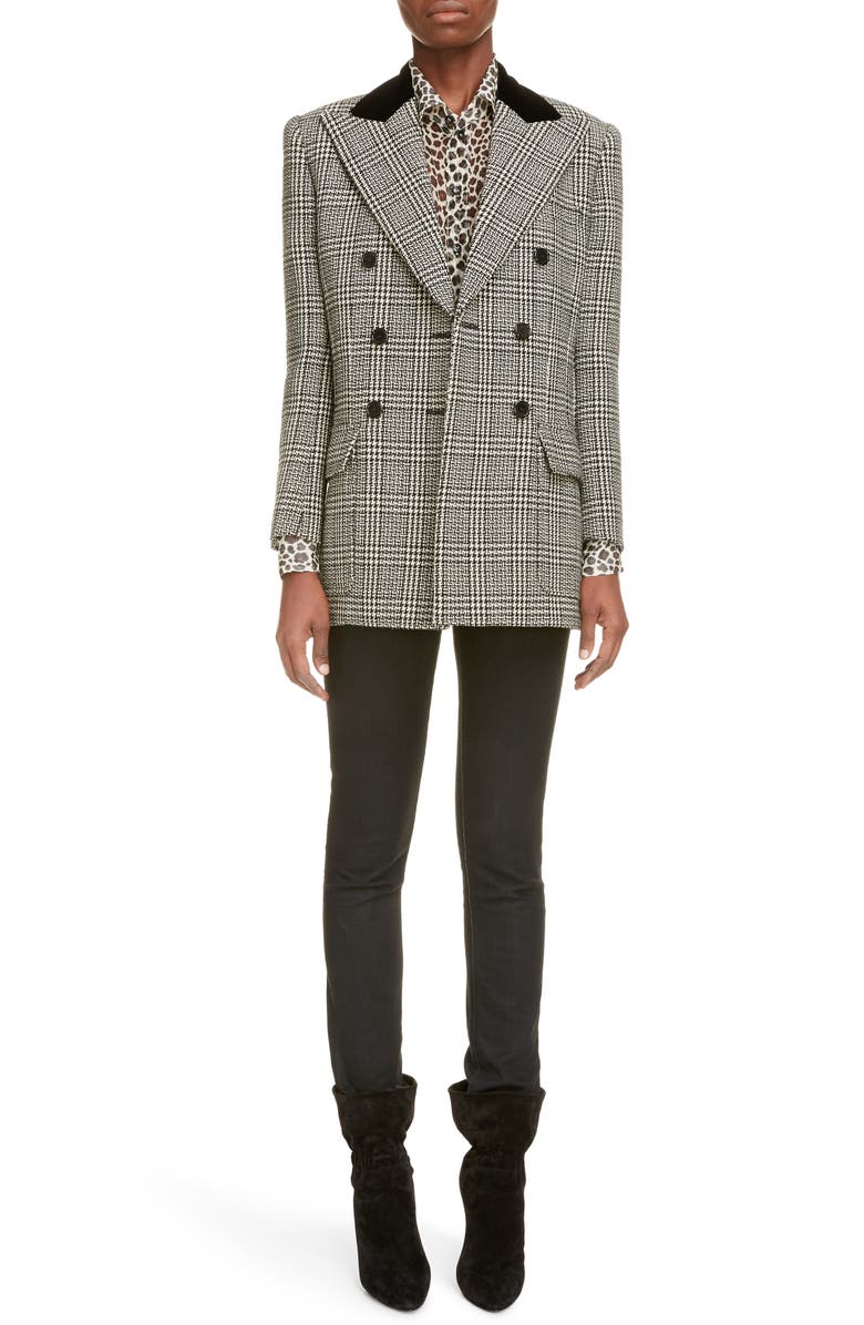 Saint Laurent Double Breasted Wool Tweed Blazer, Main, color,