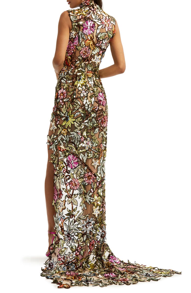 Oscar de la Renta Semisheer Sequin Mock Neck Gown, Alternate, color,