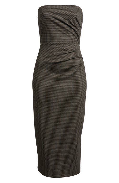 Open Edit Plaid Strapless Dress In Black