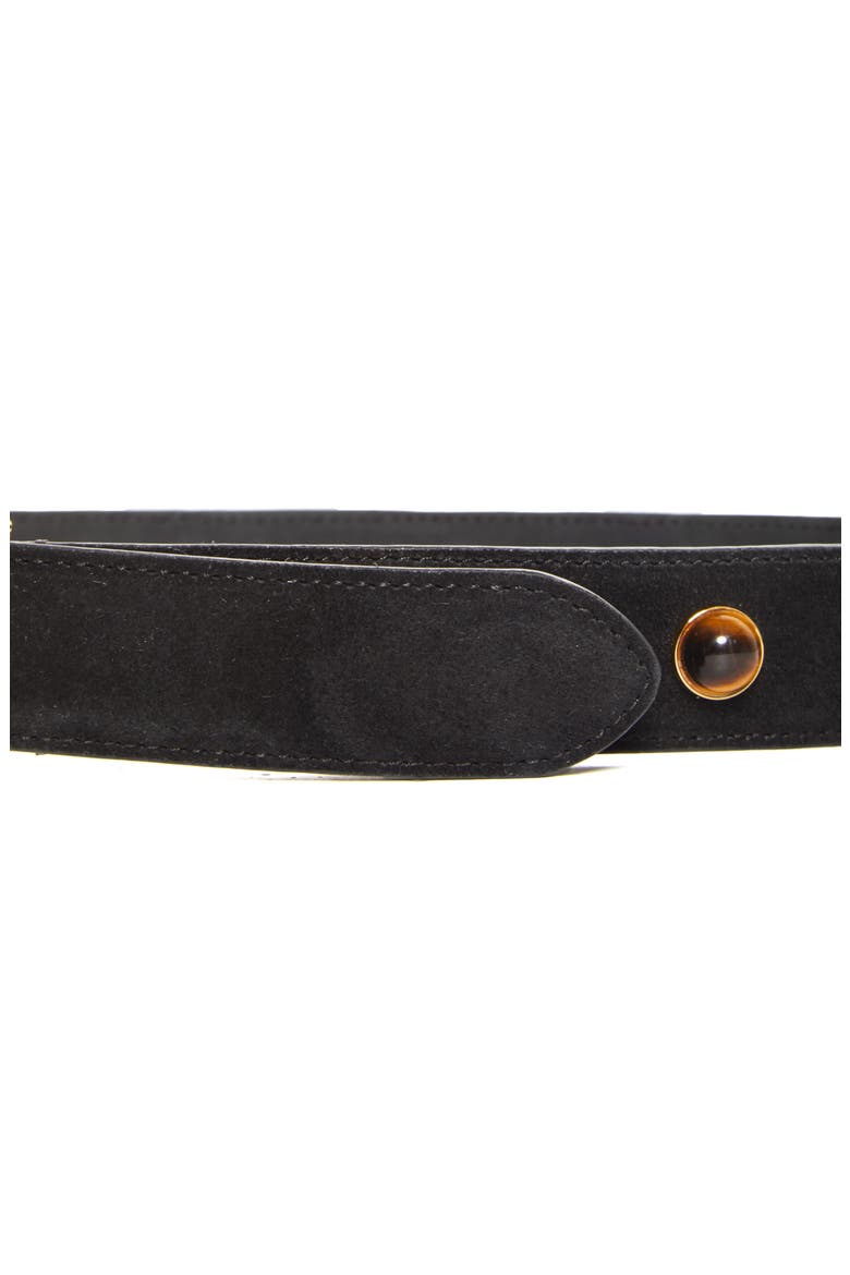 Stone Embellished Leather Arc Belt, Alternate, color, BLACK