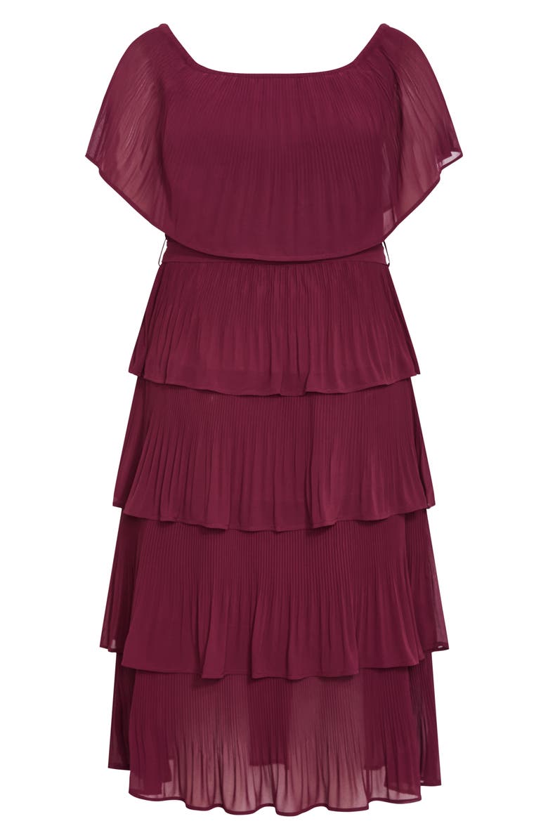 City Chic Night Garden Tiered Release Pleat Off the Shoulder Maxi Dress, Alternate, color, Red Burgundy