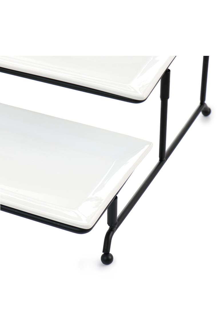 3 Tier Rectangular Plate Porcelain Serveware Set, Alternate, color, White