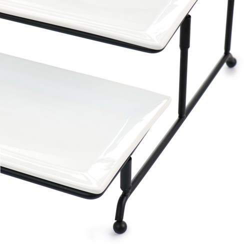 Elama 3-tier Rectangular Plate Porcelain Serveware Set In White