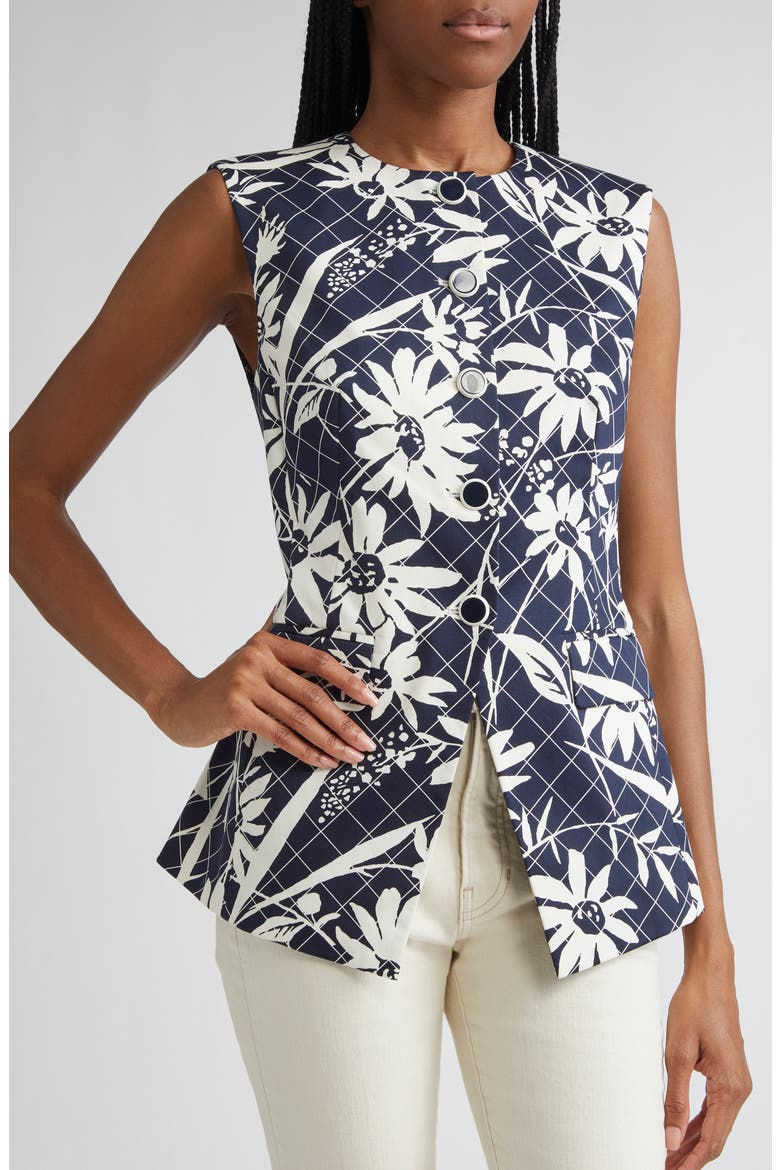 Lois Floral Mixed Print Stretch Cotton Vest, Alternate, color, NAVY DOVE