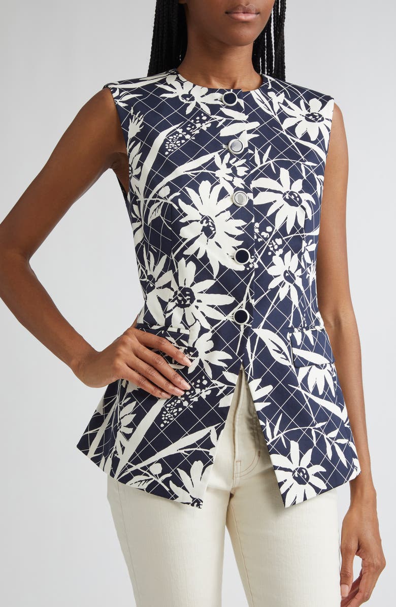 Veronica Beard Lois Floral Mixed Print Stretch Cotton Vest, Alternate, color,