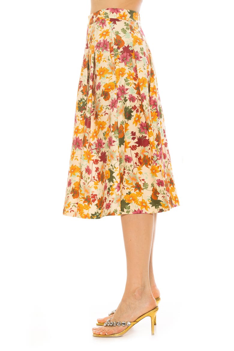 Illia Pleated Midi Skirt, Alternate, color, BEIGE WILDFLOWER