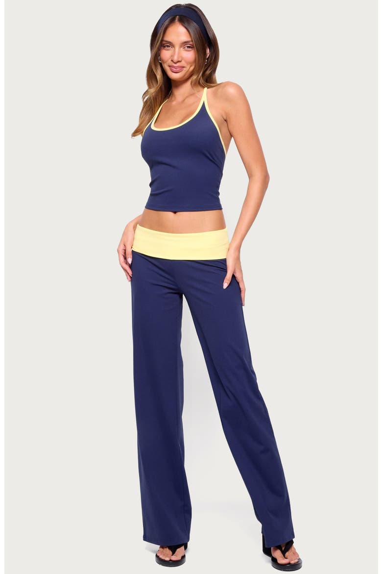 Dayna Contrast Foldover Straight Leg Pants, Alternate, color, NAVY