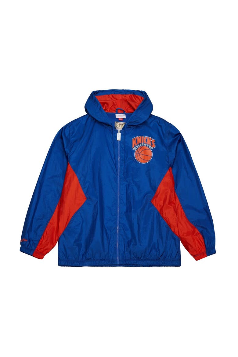 Men's Mitchell & Ness Blue New York Knicks Playmaker Full-Zip Hooded Windbreaker Jacket, Alternate, color, Blue
