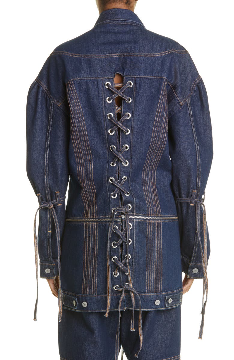 NO SESSO X LEVIS Unisex Corset Zip Hem Convertible Denim Jacket, Alternate, color,