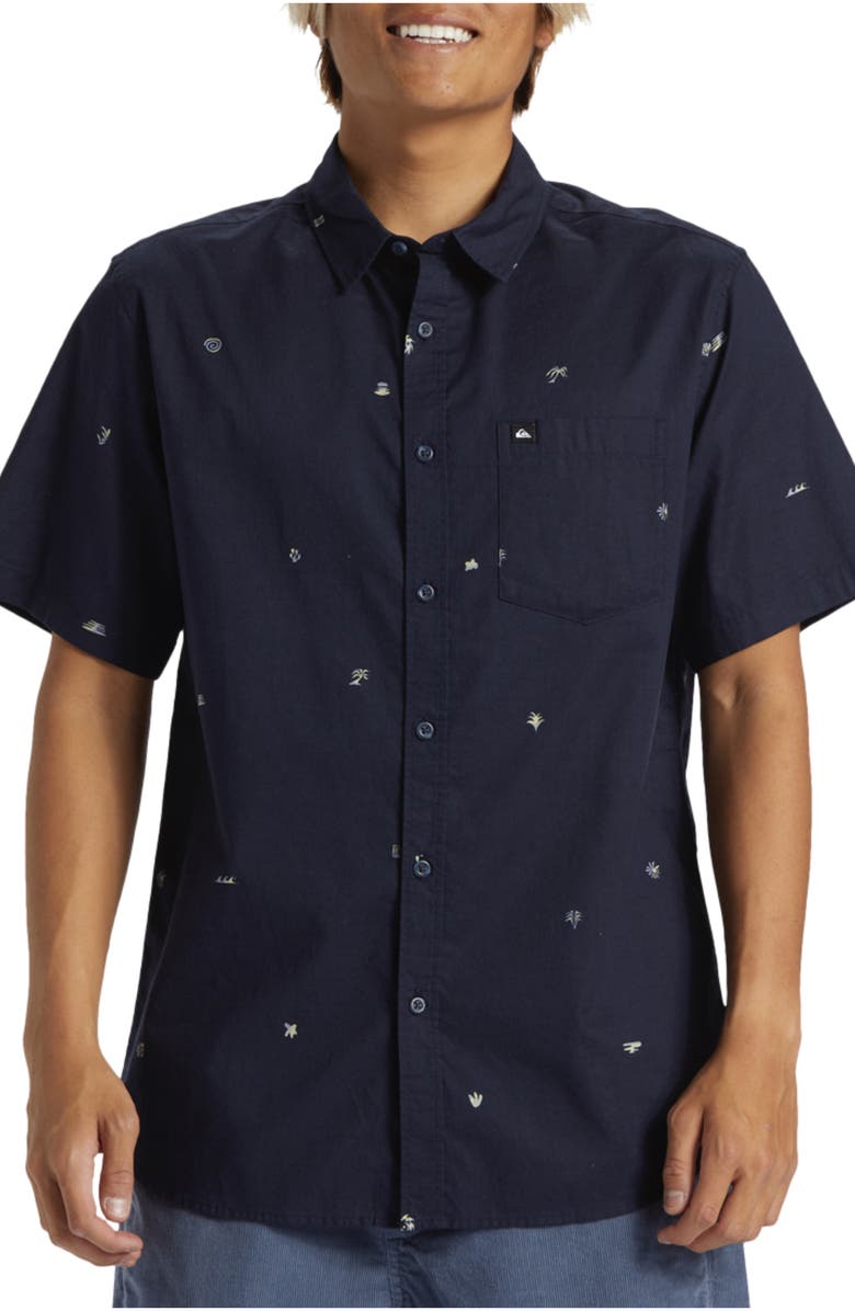 Quiksilver Apero Classic Fit Print Short Sleeve Button-Up Shirt, Main, color, 