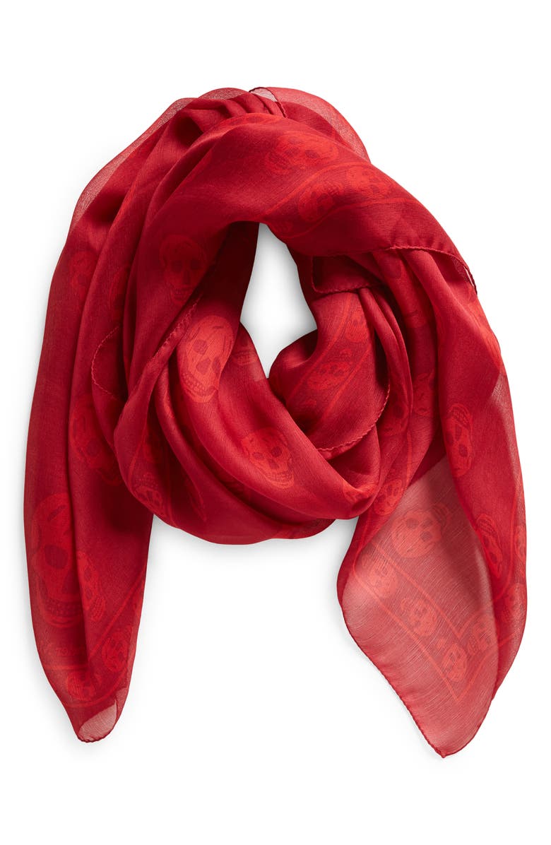 McQueen Alexander McQueen Skull Silk Scarf, Alternate, color, 6274 Dark Red/ Welsh Red