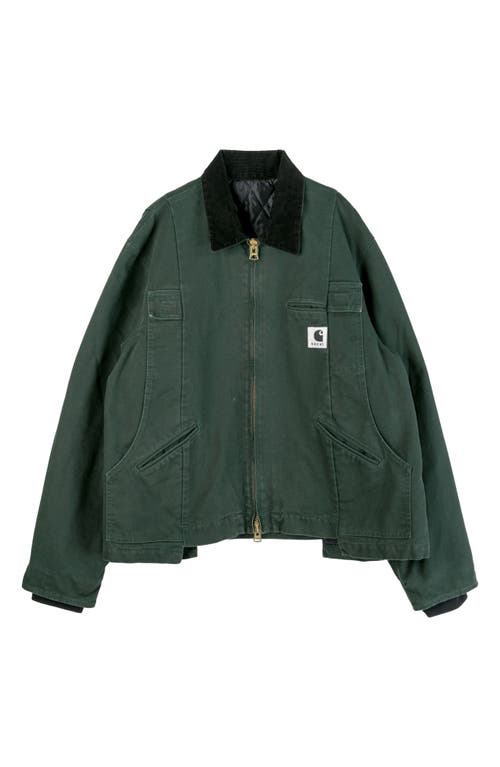 Sacai Carhartt Wip Washed Duck Canvas Work Jacket In Green