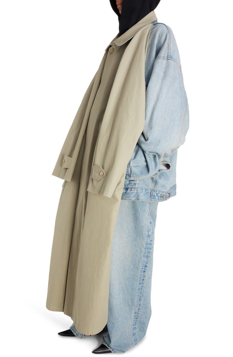 Balenciaga Cotton Drill & Denim Hybrid Car Coat, Alternate, color, Military Beige