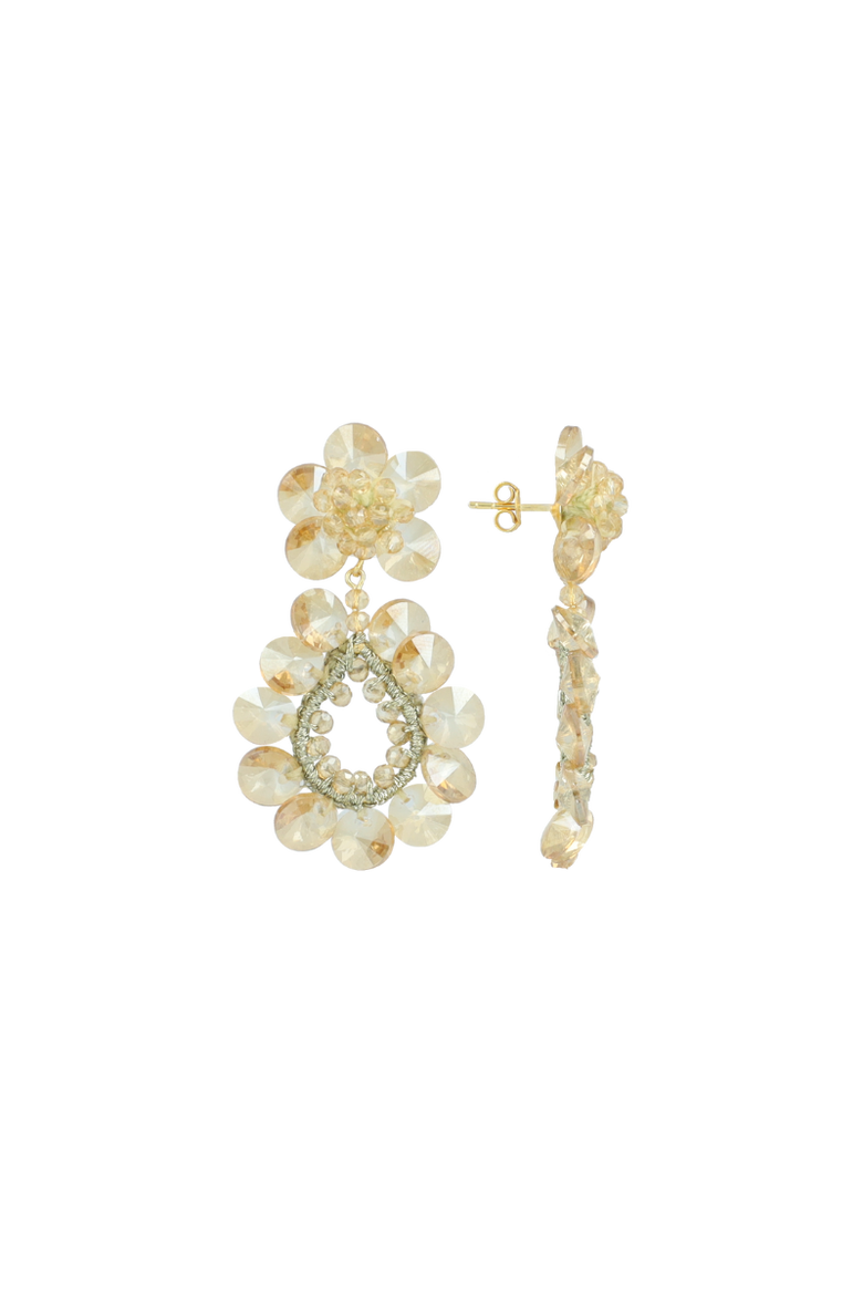 Silk Double Drop Flower Earrings in Champagne, Main, color, Champagne