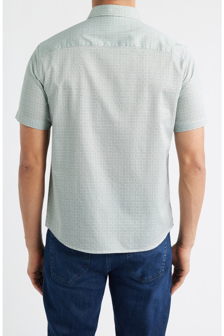 Logan Microprint Short Sleeve Cotton Blend Button-Up Shirt, Alternate, color, GREEN HASHED SQUARES