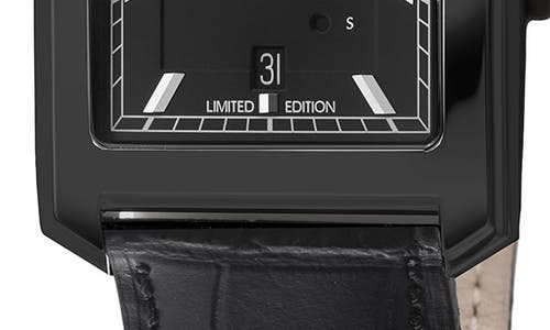 Gevril Manhattanhenge Automatic Rectangle Croc Embossed Leather Strap Watch, 39mm In Black