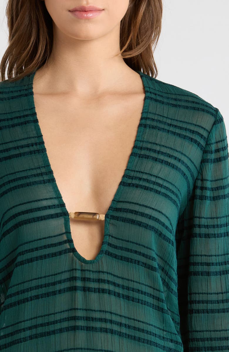 ViX Paula Hermanny Solid Cali Stripe Midi Cover-Up Dress, Alternate, color, Green