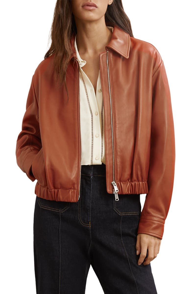 Reiss Lottie Sheepskin Leather Jacket, Alternate, color, Tan
