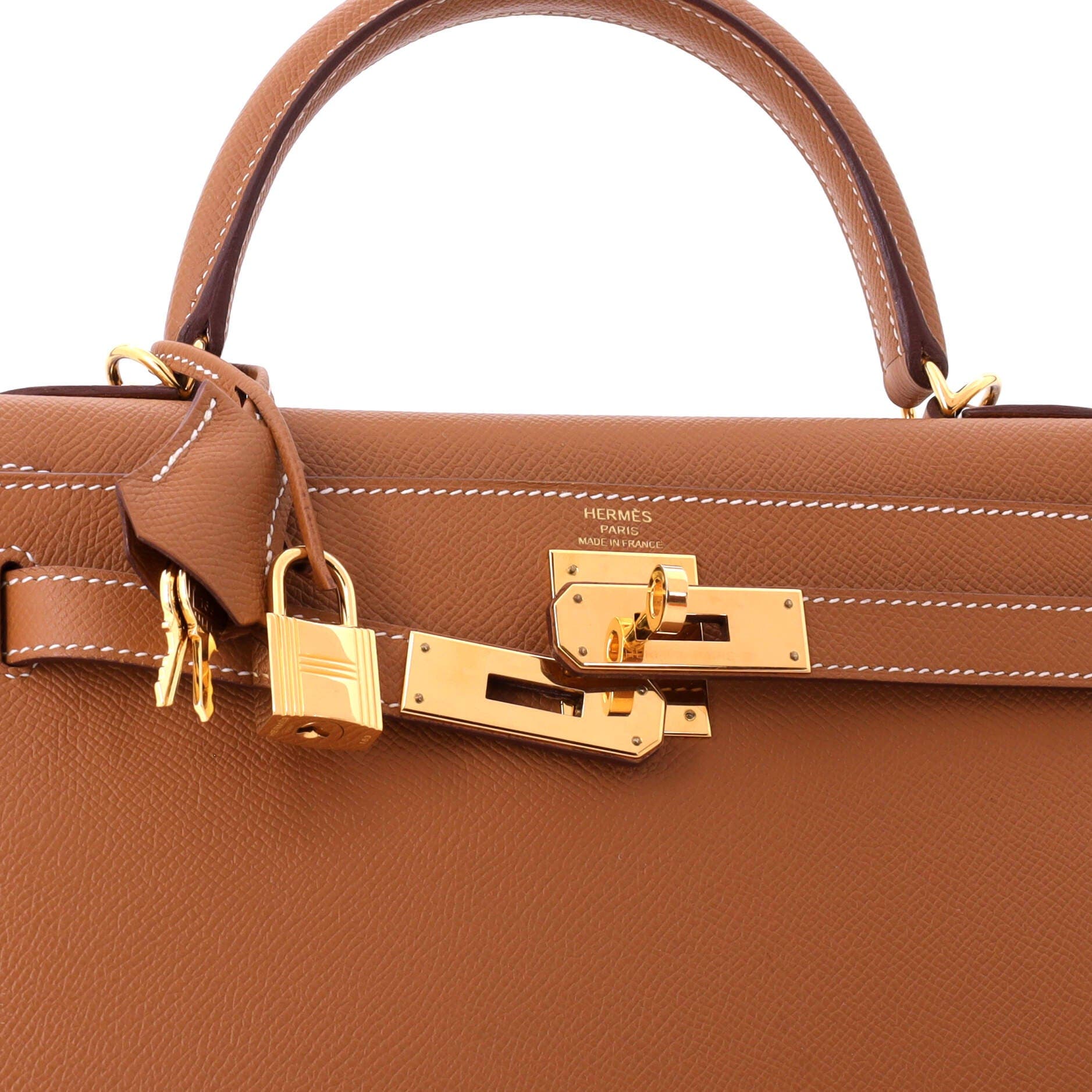 Pre-Owned Hermes Kelly Handbag Brown Epsom with Gold Hardware 28, Alternate, color, Gold