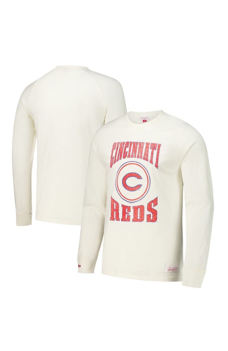 Mitchell & Ness Men's Mitchell & Ness Cream Cincinnati Reds Arched Logo Slub Long Sleeve T-Shirt, Alternate, color, Cream