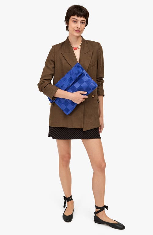 Clare V . Carryall Checkered Leather Clutch In Blue