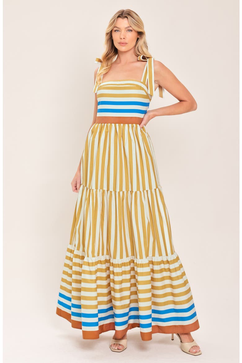 Stripe Tiered Cotton Maxi Sundress, Alternate, color, BEIGE/ MULTI