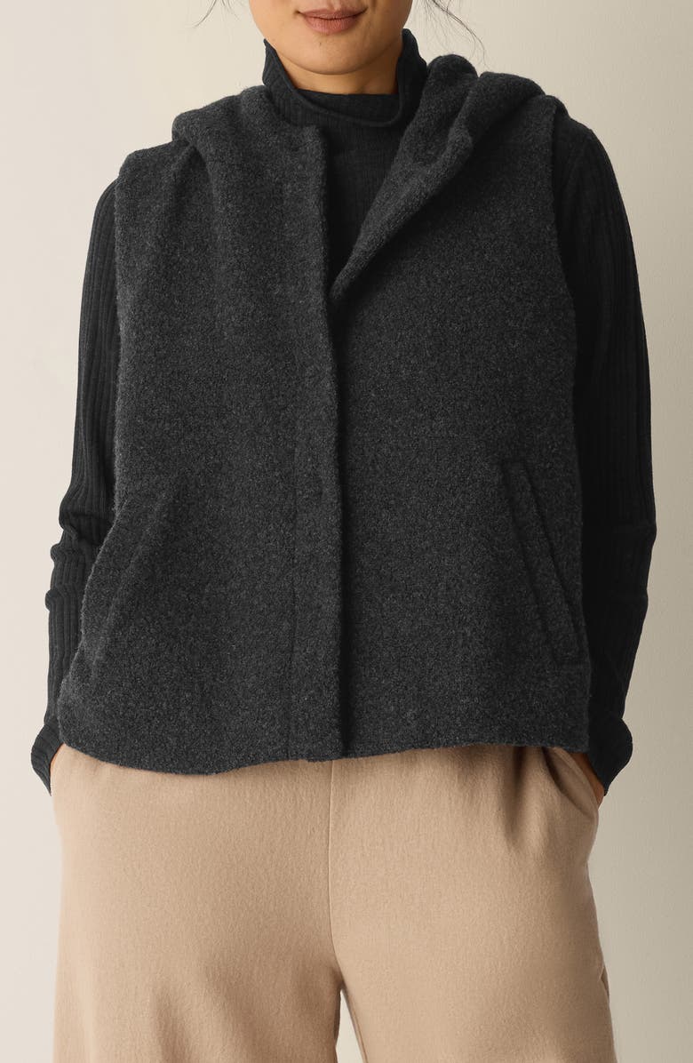 Eileen Fisher Wool Blend Hooded Vest, Main, color, Charcoal