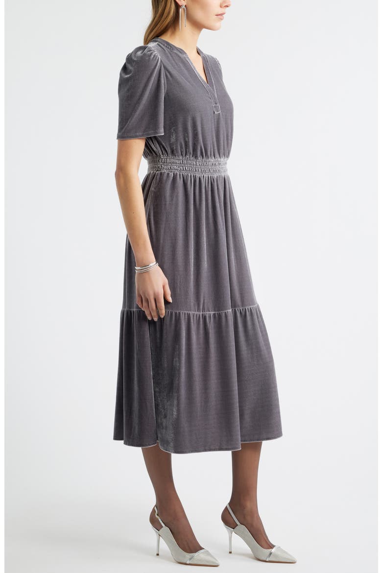 Short Sleeve Velour Midi Dress, Alternate, color, GREY MOUNTAIN