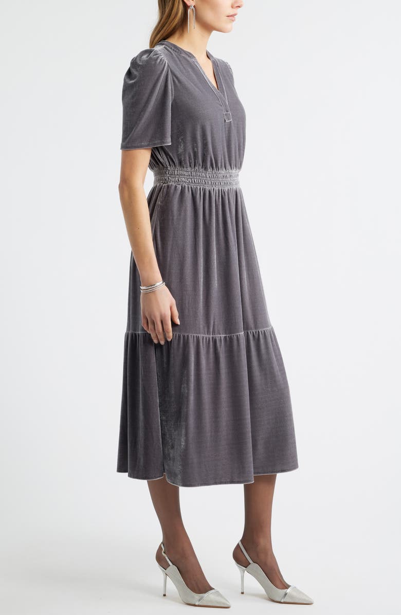 Caslon<sup>®</sup> Short Sleeve Velour Midi Dress, Alternate, color, Grey Mountain