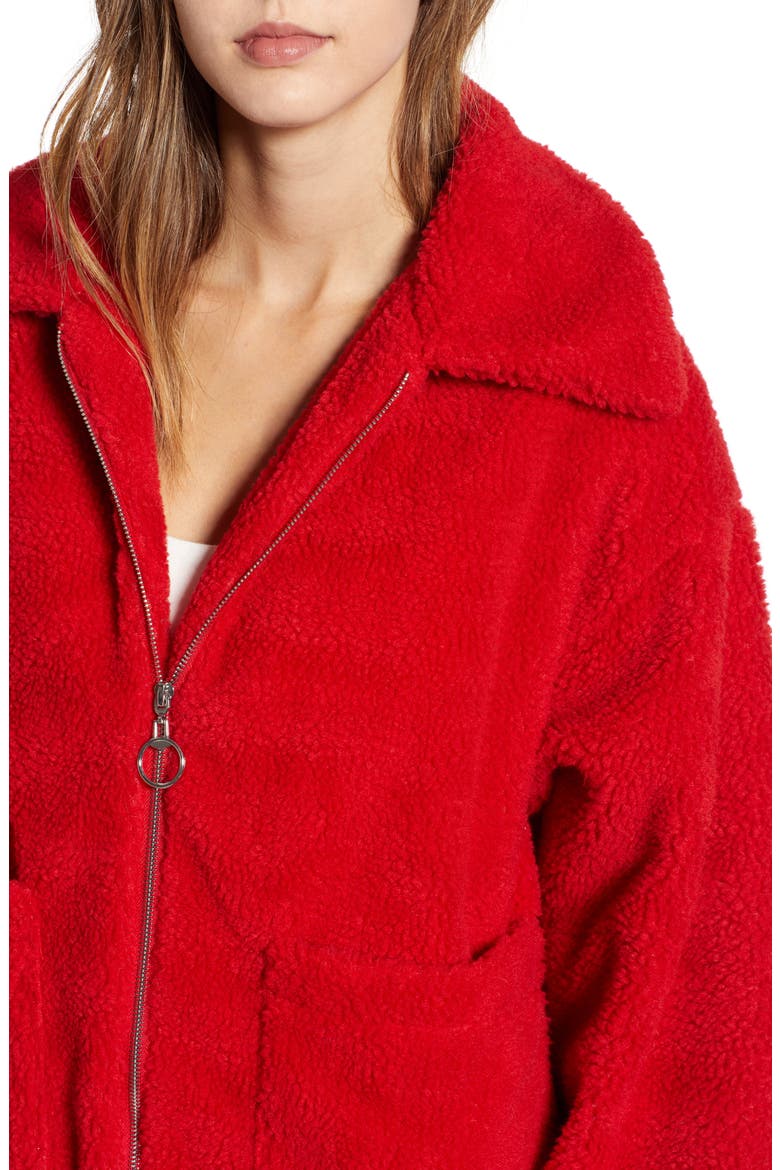 Oversized Fleece Jacket, Alternate, color, RED
