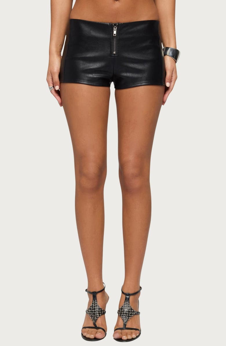EDIKTED Diana Faux Leather Micro Shorts, Main, color, 