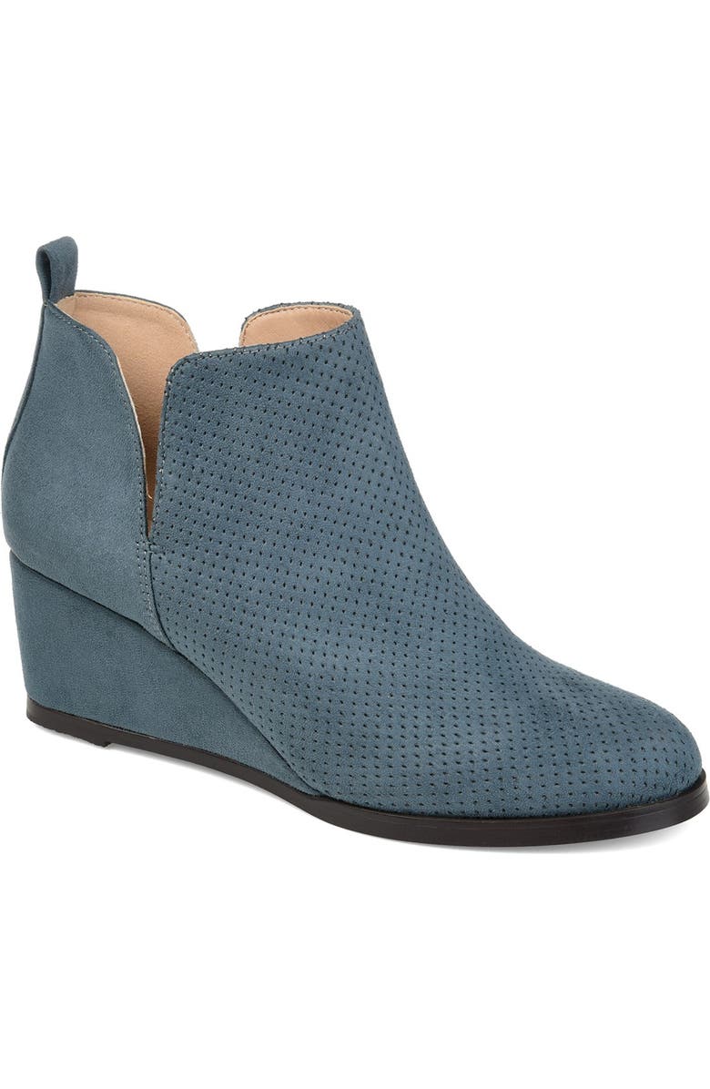 Journee Collection Mylee Perforated Wedge Bootie, Main, color, Blue
