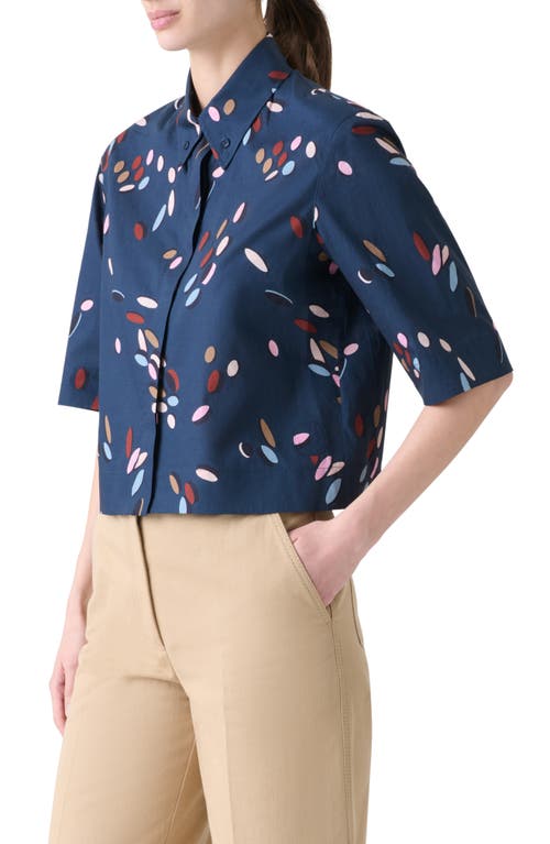 Akris Punto Dropping Dots Short Sleeve Crop Button-down Shirt In Blue