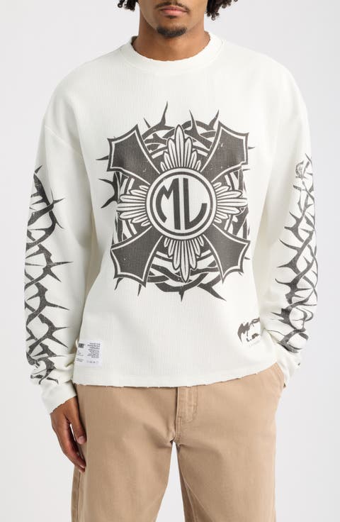 Bomberhorn Cross Oversize Long Sleeve Waffle Graphic T-Shirt