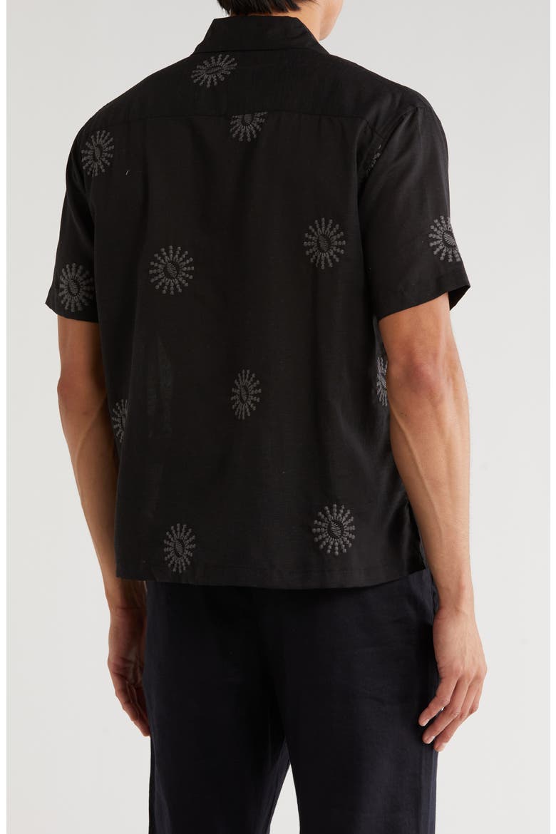 Boxy Fit Sun Embroidered Camp Shirt, Alternate, color, BLACK