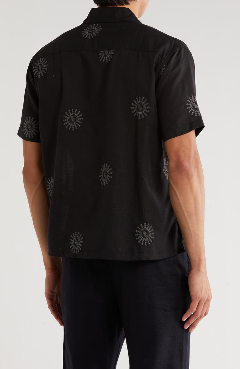 T.R. PREMIUM Boxy Fit Sun Embroidered Camp Shirt, Alternate, color, Black