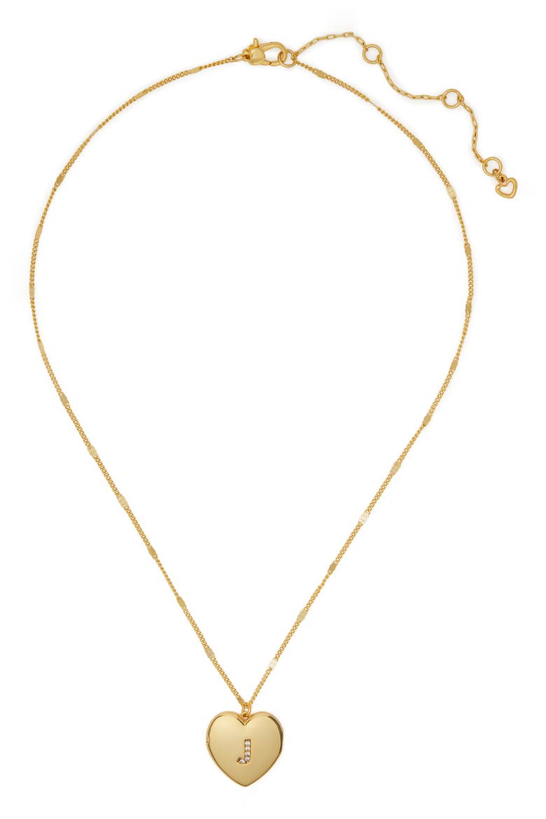 crystal initial heart locket necklace, Main, color, CLEAR/ GOLD.