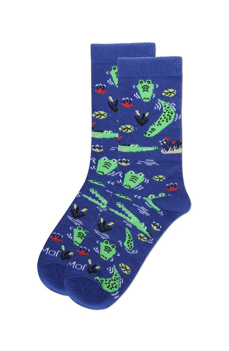 MeMoi Kids' Gators Rayon Crew Socks, Alternate, color, Royal Blue