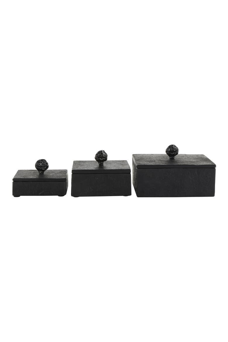 Contemporary Set of 3 Decorative Marble Boxes, Main, color, BLACK