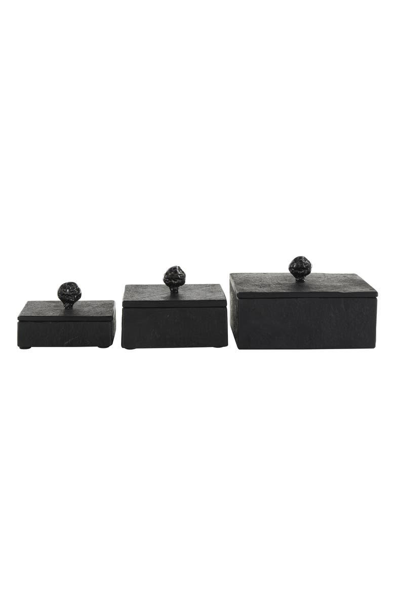 UMA Contemporary Set of 3 Decorative Marble Boxes, Main, color, Black